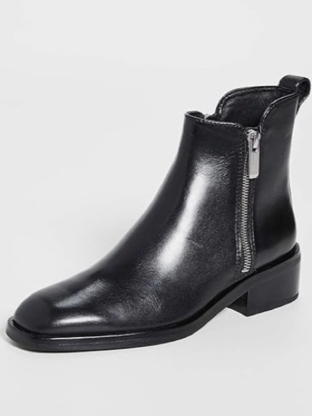 3.1 Phillip Lim Black Leather Side-Zip Square-Toe Ankle Booties